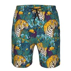 Shuwekk Herren-Badehose, Boardshorts, schnell trocknend, leicht, mit Netzfutter, Tropial mit Tiger Tukan, XX-Large von Shuwekk