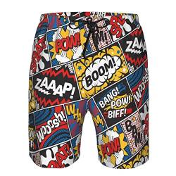 Shuwekk Herren Badehose mit amerikanischer Flagge, Sommer-Surf-Board-Shorts, schnell trocknende Strandshorts mit Netzfutter, Moderne Comic-Kunst., Medium von Shuwekk