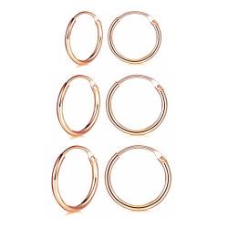 Dicheng Creolen Silber Damen Ohrringe, 3 Paare 925 Sterling Silber Rose Gold Creolen Ohrringe Set, Hypoallergen Unisex Klein Schlafen Knorpel Kreolen Nasen Ringe, Dicke 1.2 mm, Durchmesser 10,12,14 mm von Shuxin