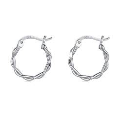 Shuxin Creolen Silber 925 Damen Ohrringe, 925 Sterling Silber Creolen Ohrringe, 15mm Klein Twist Schlafen Klapp Kreolen Ohrringe, Unisex Creolen Ohrringe für Damen Herren Mädchen von Shuxin