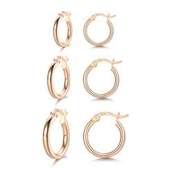 Shuxin Creolen Silber Damen Ohrringe, 3 Paare 925 Sterling Silber Creolen Ohrringe Set, Rose Gold Klein Rund Schlafen Kreolen Ohrringe für Frauen Mädchen, Durchmesser in 13/16/20mm von Shuxin