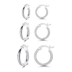 Shuxin Creolen Silber Damen Ohrringe, 3 Paare 925 Sterling Silber Creolen Ohrringe Set, Silber Klein Rund Schlafen Kreolen Ohrringe für Frauen Mädchen, Durchmesser in 13/16/20mm von Shuxin