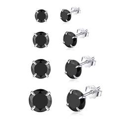 Shuxin Damen Ohrstecker Silber, 4 Paare 925 Sterling Silber Zirkonia Ohrstecker Ohrringe Set, Hypoallergen Unisex Klein Schlafen Knorpel Ohrstecker mit Schwarz 5A Zirkonia, Größe in 3, 4, 5, 6mm von Shuxin