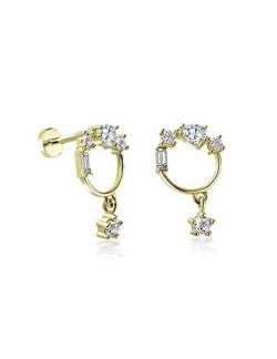 14 K massives Gold Dangle Pavé Piercing Minimalistisches Tragus Piercing Gold Stud Ear Piercing Dangle Pavé Stud Ohrring Dangle Pavé Piercing (8, 14 Karat (585) Weißgold) von Si Jewels By Sandra