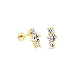 14 Karat Gold Dreifaches Zirkon Stahl-Piercing Minimalist Tragus Piercing Gold Stud Piercing Ohrstecker Ohr Piercing Gold Ohrstecker (6, 14 Karat (585) Gelbgold) von Si Jewels By Sandra