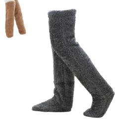 Plushwarmth Long Socks, Snug Step Fur Socks, Snuggs Cozy Socks Knee High, Fluffy Feet, Knee High Slippers (Dark Gray) von SiQiYu