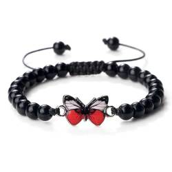 SiVaji Armband Armreif Schmuck Herren Frauen Bracelets Bracelet Jewellery Schmetterlingsarmbänder Glücksperlen-Armbänder Für Frauen Männer Geflochtenes Verstellbares Seil 6Mmschwarzonyx von SiVaji