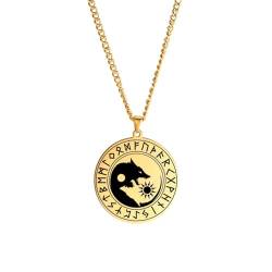 SiVaji Halskette Ketten Schmuck Herren Frauen Anhänger Necklace Hip Hop Yin Yang Klatsch Wolf Sonne Mond Halskette Wikinger Halsketten Für Männer Goldfarbe von SiVaji