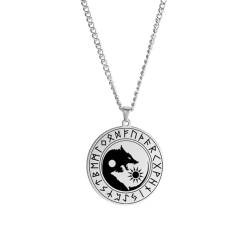 SiVaji Halskette Ketten Schmuck Herren Frauen Anhänger Necklace Hip Hop Yin Yang Klatsch Wolf Sonne Mond Halskette Wikinger Halsketten Für Männer Slivercolor von SiVaji