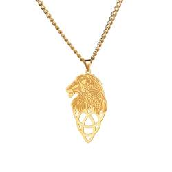 SiVaji Halskette Ketten Schmuck Herren Frauen Anhänger Necklace König Der Löwen Anhänger Halskette Kette Punk Tier Halsketten Für Männer Frauen Hip Hop Goldfarbe von SiVaji