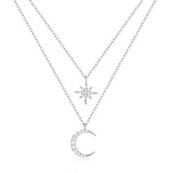 SiVaji Halskette Ketten Schmuck Herren Frauen Anhänger Necklace Mond Herz Kreuz Halskette Doppellagige Schlüsselbeinkette Halskette 14 von SiVaji