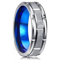 SiVaji Ring Ringe Damen Bijouterie Herren 8Mm Ring Gebürstetes Doppelrillenmuster Männer Ehering Party Für Frauen 6 Blaufarbe von SiVaji