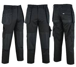 SiXsigma Sports Herren-Arbeitshose, schwarz, robuste Sicherheitshose, Cargohose, mehrere Taschen und Kniepolstertaschen, dreifach genäht, strapazierfähige Arbeitskleidung, Schwarz , 27-32 von SiXsigma Sports