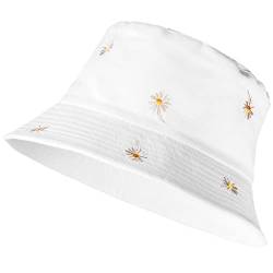 Sibba 1 PC Fischerhut Strand Sonnenschutz Sommer Faltbar Breite Krempe Angelkappe Sonnenhut Casual Urlaub Ästhetische Accessoires Mädchen Frauen Kinder Reisen (Weiß Sonnenblume) von Sibba