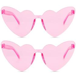 Sibba 2 Stück Herzform Sonnenbrille Randlose Bonbonfarbene Herzbrille für Mädchen Frauen Transparente Rahmenlose Herz-Sonnenbrillen Partybrillen für Erwachsene Mädchen Jungen Fotoshooting(Rosa) von Sibba