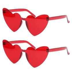 Sibba 2 Stück Herzform Sonnenbrille Randlose Bonbonfarbene Herzbrille für Mädchen Frauen Transparente Rahmenlose Herz-Sonnenbrillen Partybrillen für Erwachsene Mädchen Jungen Fotoshooting(Rose Rot) von Sibba