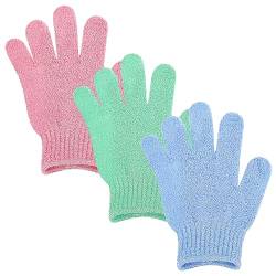 Sibba 3 Stück Peelinghandschuh Peeling Handschuh aus Nylon für Körper Dusche Exfoliating Gloves Badeschwam Duschschwamm Body Scrub Saunahandschuh Massage Körperpeeling Badezubehör Blau Grün Rosa von Sibba