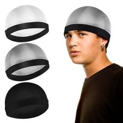 Sibba 3 Stück Unisex Satin Silky Wave Caps 360 540 720 Wave Elastic Band Silky Durag Headwear Strümpfe Perücke Beanie Cap Weich Atmungsaktiv Skullies Beanies Cap für Schlafen Dusche von Sibba