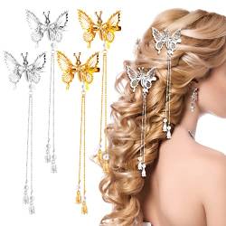 Sibba 4 Stück Schmetterlings Haarspangen Legierung Glitzer Haarspangen Quaste 3D Bewegliche Haarnadeln Französische Seite hohl Metall niedlicher Clip für Damen Mädchen Hochzeit Haar Modezubehör von Sibba