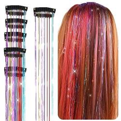 Sibba Haar Lametta Stränge Kit Glitzer Strähnen Haare Verlängerung Hair Tinsel Extensions Haarverlängerungen Glänzende Glitzer Flechten Frauen Mädchen Party Cosplay Halloween Haarschmuck (6 x Bunt) von Sibba