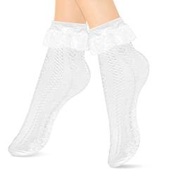 Sibba Rüschen Liners Spitze Knöchel Socken 1 Paar Crew Elastische Baumwolle Prinzessin Fee Goth Manschetten Niedlich Dessous Kleid für Frauen Mädchen Schulmädchen Kleidung Kostüm weiß One size von Sibba