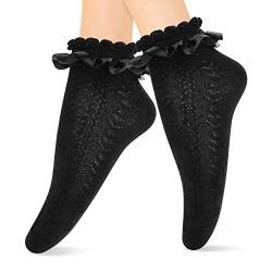 Sibba Rüschen Liners Spitze Knöchelsocken 1 Paar Herzförmige Rüschen Crew Elastische Baumwolle Socken Prinzessin Fee Goth Manschetten Schönes Kleid Damen Mädchen Schulmädchen Kleidung Kostüm Schwarz von Sibba