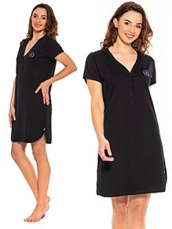 Sibinulo Damen Nachthemd V Ausschnitt Nachtwäsche Kurzarm Nachtgewand 100% Baumwolle Pyjama Sleepshirt Sexy Schlafshirt Schlafanzug EU Schwarz M von Sibinulo