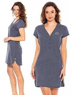 Sibinulo Damen Nachthemd V Ausschnitt Nachtwäsche Kurzarm Nachtgewand 100% Baumwolle Pyjama Sleepshirt Sexy Schlafshirt Schlafanzug Grafitfarben XL von Sibinulo