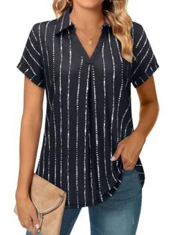 Siddhe Blusen Damen Damen Sommer Oberteile Kurzarm Sommer Tunika Longshirt Damen V-Ausschnitt Lässig Baumwolle Sommershirts Damen Leicht und Luftig Bluse Frauen Shirt, M von Siddhe