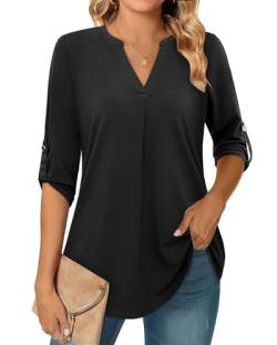 Siddhe Blusen Damen Elegant Tuniken Tops 3/4 Ärmel Blusenshirt Oberteile V-Ausschnitt T-Shirt Lockere Arbeits Lässige Longshirt A-Linie Damenblusen Shirt Mode Flowy Frühling Sommer Hemd Damenshirt XL von Siddhe