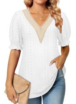 Siddhe Oberteile Damen Kurzarm Blusen Elegant Sommer T-Shirt Damen Sommer Tunika Shirt Casual Long Bluse Weiß Oberteile Elegante Damen Tops Lang Blusenshirt Spitze Schick Sommerblusen Tunika, XXL von Siddhe