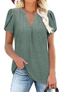 Siddhe Oberteile Damen Sommer Elegant Bluse Damen V Ausschnitt Festliche Damenmode T-Shirt Damen Kurzarm Grün Shirts Damen Baumwolle Modern Blusen & Tuniken für Damen Longbluse Tunikabluse XXL von Siddhe