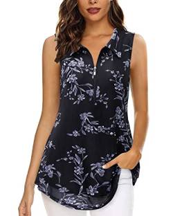 Siddhe Schwarz T-Shirt für Damen Kausal Blumen Shirt Sommer Tops Ärmellos Tuniken Bluseshirt Damen Business Bluse A-Linie Weibliche Oberteile, M von Siddhe