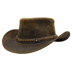 Sidewinder Cowboyhut aus Rindsleder, Westernhut aus Leder, Herren und Damen, Western Aussie Vintage Outback Bush Old Style Hut, Einheitsgröße, Hellbraun von Sidewinder