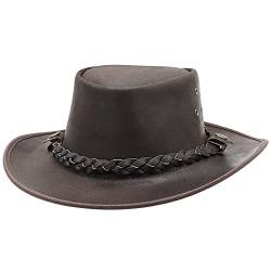 Sidewinder Leder Cowboyhut Western Hut Rindsleder Herren und Damen Western Aussie Vintage Outback Bush Old Style Hut Braun Schwarz Alle Größen von Sidewinder