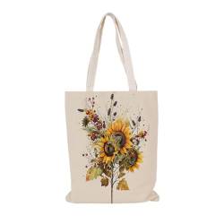 Siebe Stoffbeutel 30X40 Gelbe Sonnenblume Baumwolltasche Jutebeutel,Stoffbeutel Mit Zwei Langen Henkeln,Stofftasche Faltbar,Wiederverwendbare Jutebeutel von Siebe