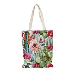 Siebe Tote Bag Aesthetic 30X40 Kaktus Und Blumen Baumwolltasche Jutebeutel,Stoffbeutel Mit Zwei Langen Henkeln,Stofftasche Faltbar,Wiederverwendbare Jutebeutel von Siebe