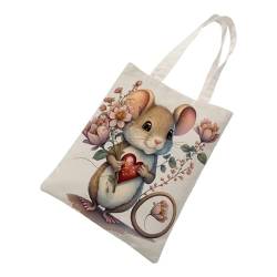 Tote Bag Aesthetic 30X40 Mäuse Und Blumen Natürlicher Baumwolle Einkaufstaschen,Umweltfreundlich Super Stark Waschbar Mit,Alltagstasche,Arbeitstasche,Wiederverwendbare Stofftaschen von Siebe