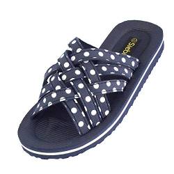 Badeschuhe Damen - Beach - leichte Badepantolette Frauen (Tupfen Navy, Numeric_40) - fällt klein aus! von Siebi's