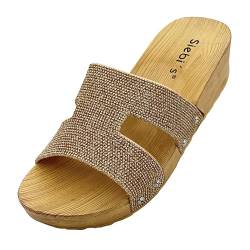 Siebi's - Badeschuhe Damen - Como - Badepantolette Glitzer mit Plateau-Sohle für Frauen - fällt klein aus - Gold, 37 von Siebi's