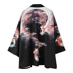 Herren Drache-Druck Frühling-Sommer Kimono Cardigan Japan Happi Kimono Jacke Yukata Coat Ukiyoe Baggy Tops (S (Tag L)) von Siehin