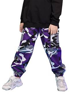 Kinder Cargohose Jogginghose Outdoor Freizeithosen Cargo Hose für Jungen Mädchen Street Hip Hop (Lila, 130-135) von Siehin