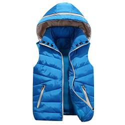 Kinder Jungen Mädchen Kapuzenweste Daunenweste Warm Herbst Winter Reißverschluss Kapuze Weste Ärmellos Winterjacke (Blau, 104) von Siehin