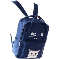 Rucksack in japanischem und koreanischem Stil, mit Kawaii-Katze, für Damen und Mädchen (Dunkelblau, L) von Siehin