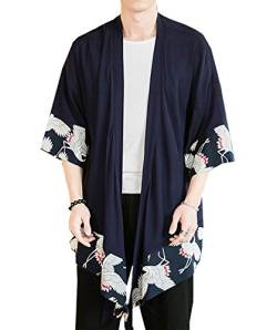 Siehin Herren Frühling-Sommer Casual Japan Happi Kimono Haori Jacke Übergangsjacke Mäntel Baumwollleinen Poncho Kap Mantel Wolljacke (M (Label XL), Blau) von Siehin