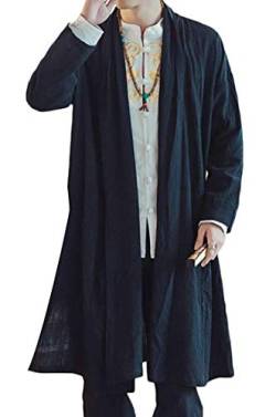 Siehin Herren Frühling-Sommer Casual Weinlese Baumwollleinen Mantel Poncho Kap Mantel Wolljacke (L (Label:2XL), Schwarz) von Siehin