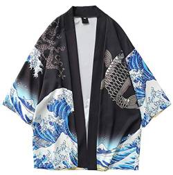 Siehin Herren Japan Happi Kimono Haori Cardigan Frühling-Sommer Jacke (XS (Label:M), Schwarz) von Siehin