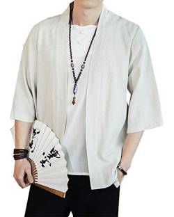 Siehin Herren Japan Happi Kimono Haori Jacke Übergangsjacke Sommerjacke Leinen Freizeitjacke Tops Mäntel (Weiß, L/Tag 3XL) von Siehin