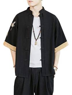 Siehin Herren Japan Happi Kimono Haori Jacke Übergangsjacke Sommerjacke Leinen Mäntel Tops (Schwarz, XS/Tag M) von Siehin