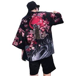 Siehin Herren Kimono Cardigan Japan Happi Kimono Frühling-Sommer Jacke Yukata Coat Ukiyoe Baggy Tops (L (Label:2XL), Schwarz) von Siehin
